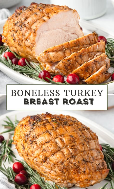 Looking for a quick and easy turkey option that’s perfect for a small Thanksgiving meal or cozy Christmas dinner? This boneless roasted turkey breast cooks up in just 1 1/2 hours, giving you juicy, tender meat and crispy skin with minimal effort. It’s a great choice for smaller gatherings, bringing all the holiday flavor without the fuss of a whole turkey. Perfect for holiday meals that are simple, flavorful, and stress-free! 5 Lb Turkey Breast In Oven, Cooking A Boneless Turkey Breast, How Long To Roast A 3 Lb Turkey Breast, Turkey Breast Roll Recipes, Thanksgiving Boneless Turkey Breast Recipes, Small Turkey Breast Recipe, Turkey Boneless Breast Recipes, Small Turkey Breast Crockpot, How To Cook Turkey Breast In Oven