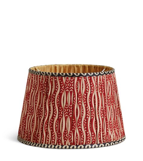 Oka Lampshades, Pattern Lamp Shade, Red Lampshade, Living Room Colour Schemes, Pleated Shades, Colorful Lamp Shades, Jar Table Lamp, Red Textiles, Shading Drawing