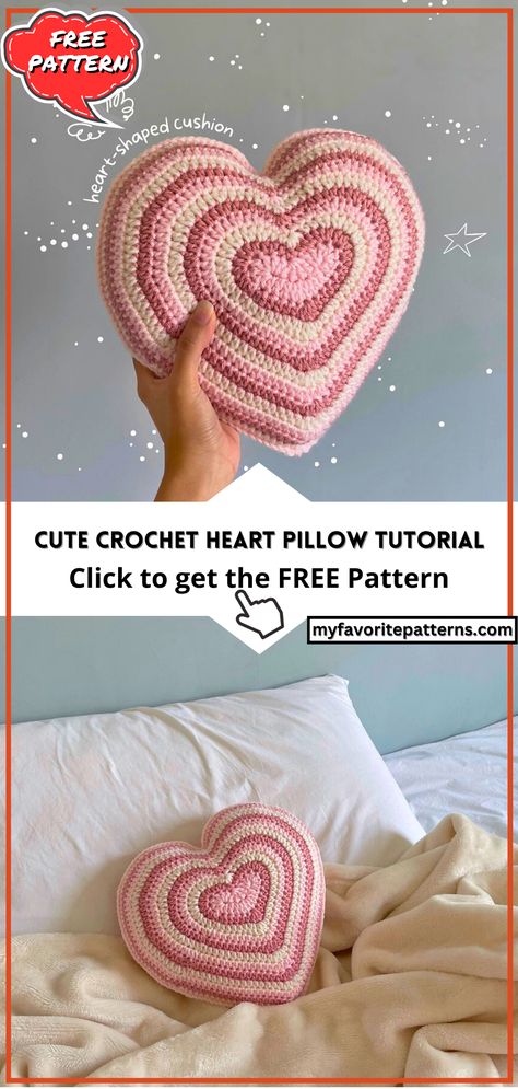 Cute Crochet Heart Pillow Tutorial Crochet Heart Cushion Free Pattern, How To Crochet A Heart Pattern, Crochet Cute Pillow Free Pattern, Crocheted Heart Pillow, Blanket Yarn Pillow Crochet Pattern, Crochet Heart Shaped Pillow Free Pattern, Crochet Patterns Cushion, Heart Shaped Crochet Pillow, Small Crochet Pillow Free Pattern