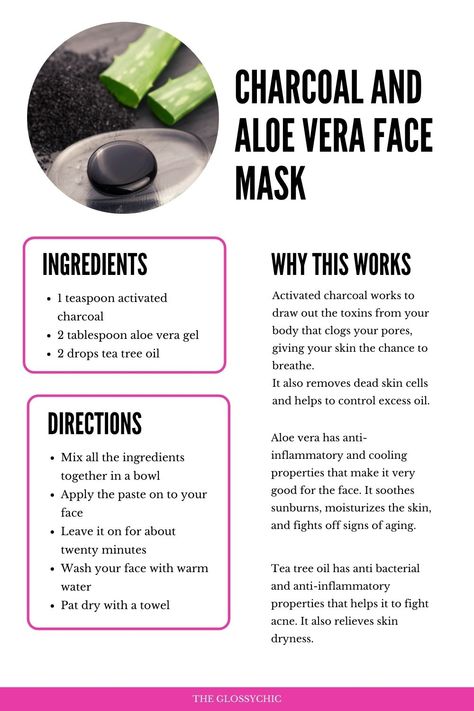 Charcoal and aloe vera face mask Diy Face Mask Aloe Vera, Aloe Vera Plant Face Mask Diy, Aloe Recipes, Face Mask With Aloe Vera Gel, Aloes Face Mask, Mask Aloe Vera Face, Diy Charcoal Face Mask, Diy Selfcare, Charcoal Face Mask Diy