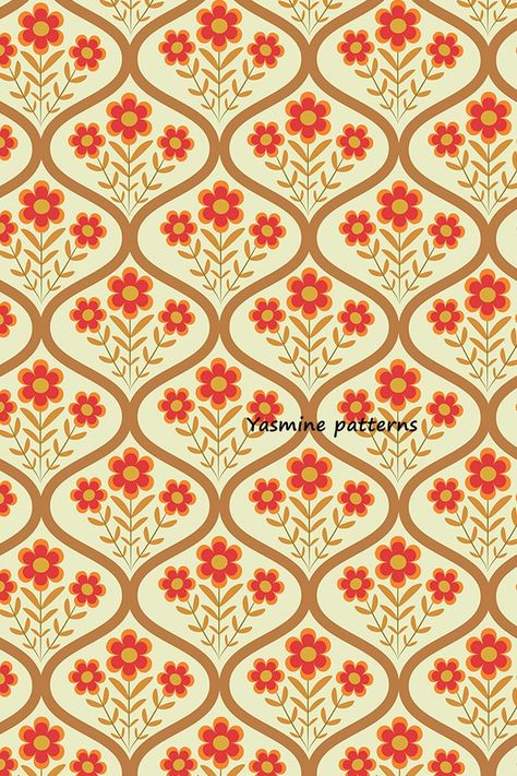 This is beautiful Retro red flowers with leaves placed in big brown ogee shapes on beige background . It's perfect spring or summer gift as comforter , throw pillow and much more #retrofloraldesign #retroflowerswallpaper #redretroflower #retrofloralsurfacepattern #retro50sfloralwallpaper #retrofloralwallpaper #geometricfloral #floralwallpaper #floralbedding #redfloralwallpaper Ogee Repeat Pattern Design, Ogee Pattern Design, Retro Pattern Geometric, Flowers With Leaves, Ogee Pattern, Floral Pattern Wallpaper, Geometric Pattern Art, Patterns Wallpaper, Floral Bedding