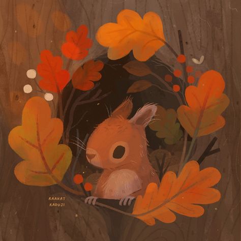 Animal Artists, Squirrel Illustration, Fall Drawings, Squirrel Print, Dreamy Artwork, Autumn Illustration, Red Squirrel, Arte Sketchbook, Autumn Season