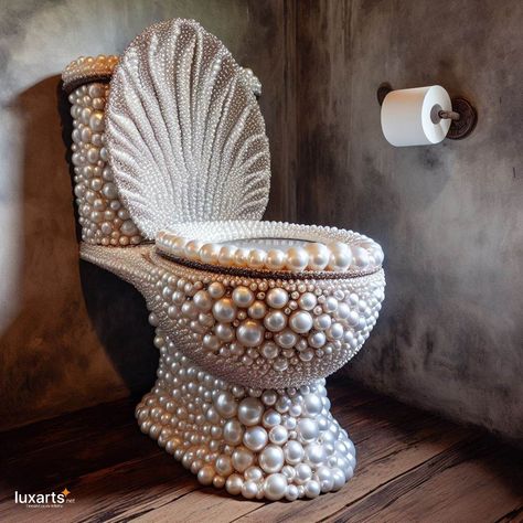 Pearl Toilet ✨💎🚽 #PearlToilet #ElegantFlush #LustrousComfort Infuse your bathroom with timeless elegance with the Pearl Toilet. Resembling the lustrous beauty of pearls, this toilet adds a touch of sophistication to your home decor. Elevate your restroom with the Pearl Toilet, where every visit is a moment of refined comfort. 🌟💎🚽 https://luxarts.net/pearl-toilet/ Multiverse Images, Unusual Toilets, Pearl Home Decor, Crazy Bathroom, Awesome Bathrooms, Odd Furniture, Cool Toilets, Unique Bathroom Decor, Luxury Bathroom Sinks