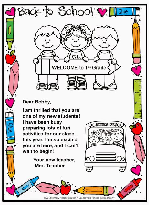 Classroom Freebies Too: Back to School Welcome Letter and Postcard Preschool Welcome Letter, Teacher Welcome Letters, Welcome To Preschool, Letter To Students, Meet The Teacher Template, Welcome Letter, Letter Templates Free, Welcome To School, Letter To Teacher