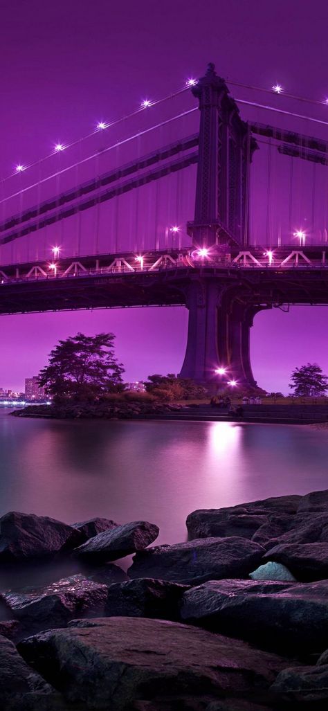 Purple Esthetics Background, Purple Hour, Purple Aesthetics, Ios Aesthetic, Purple Stuff, New Retro Wave, Manhattan Bridge, Coloring Inspiration, Dream Land