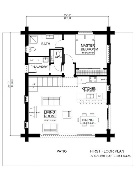 Horseshoe Bay Log Cabin Alternate Floor Plan - North American Log Crafters 24×32 Cabin Plans, Tiny Cabin Floor Plans One Level, 24x30 House Plans With Loft, One Room Cabin Plans, Log Cabin Tiny House, Log House Plans, Log Cabin House Plans, Log Cabin House, One Bedroom Cabin