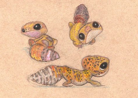 Gecko Drawing, Leopard Gecko Cute, Gecko Art, Cute Gecko, Cute Lizard, Leopard Geckos, Pencil Drawing Tutorials, Cute Reptiles, Art Mignon