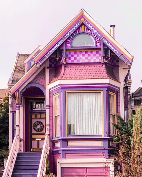 Exterior House Colors Ideas and Inspiration | Hunker White Porch, Purple House, Exterior House Colors Combinations, Puppy House, Eclectic House, Exterior Paint Colors For House, Purple Home, Pink Houses, Exterior Paint Colors