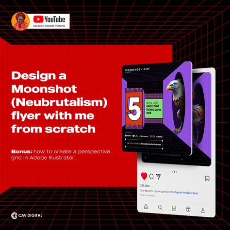 If you love neubrutalism and the Moonshot flyers, this tutorial is for you. I'm taking you behind the scenes to show you my thought process and how I created the designs for the end of early bird ticket sales flyer. The tutorial is uploaded on my YouTube channel. LInk in my Bio-logy. Sales Flyer, Ticket Sales, Sale Flyer, Thought Process, Early Bird, My Youtube Channel, If You Love, Youtube Channel, You And I