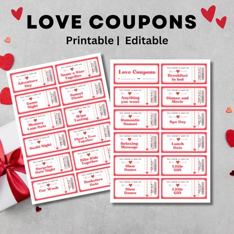 "Spice up your love life with our enchanting Valentine's Love Coupons! 80+ delightful date night ideas, perfect for creating magical moments with your significant other. From cozy movie nights to adventurous day trips, each coupon is beautifully designed and customizable to add your own special touch. Make this Valentine's Day unforgettable with a unique and romantic gift. Download now and embark on a journey of love and connection! #ValentinesDay #LoveCoupons #DateNightIdeas #RomanticGift" Printable Love Coupons, Love Coupons For Him, Sushi Night, Romantic Adventures, Valentines Coupons, Date Night Ideas, Love Coupons, Romantic Gestures, Magical Moments