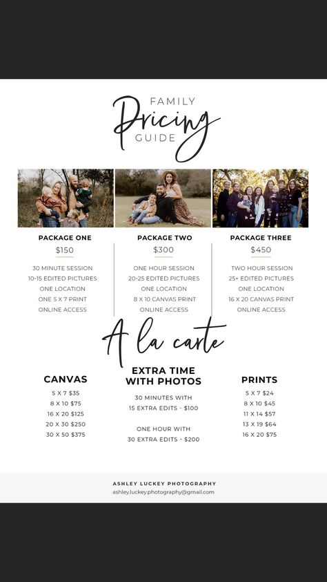 Photography Services List, Photo Session Pricing, Photography Prices Packages, Photography Packages Ideas, Meet The Photographer Template, Event Photography Pricing, Pricing Photography Sessions, Types Of Photoshoots List, Photoshoot Pricing List Beginner