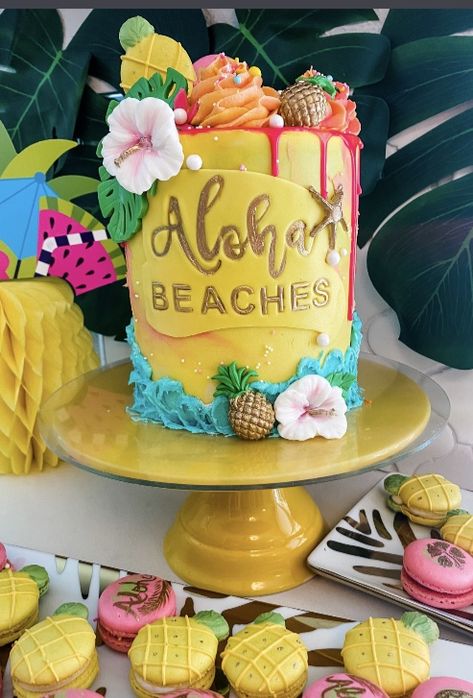 Hawain Cakes Ideas, Hawain Cakes Birthday, Hawaian Cakes Ideas, Summer Theme Birthday Cake, Summer Theme Birthday, Hawaiian Birthday Cakes, Aloha Cake, Tropical Birthday Cake, The Best Birthday Cake