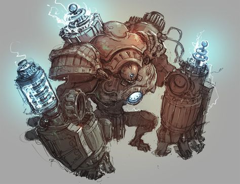 Mech Steampunk, Golem Rpg, Golem Concept Art, Steampunk Mecha, Steampunk Concept Art, Steampunk Monster, Décor Steampunk, Steampunk Robots, Steampunk Victorian