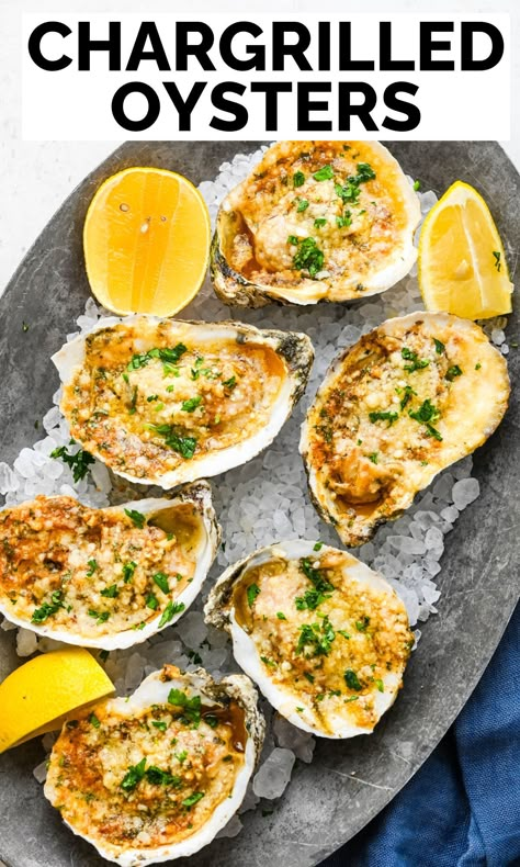 Are you craving the New Orleans taste of Chargrilled Oysters from Drago's or Acme Oyster House? This simple chargrilled oysters recipe will satisfy you. Make them on your charcoal or gas grill (even in the oven) with a delicious butter and cheese topping spiked with Cajun spices. Grilling Oysters In The Shell, Bbq Oyster Recipes, Oysters On The Blackstone, Acme Oyster House Chargrilled Oysters, Grilled Oysters Recipe, Oyster Bar Ideas, Char Grilled Oysters Recipe, Dragos Charbroiled Oysters Recipe, Char Broiled Oysters