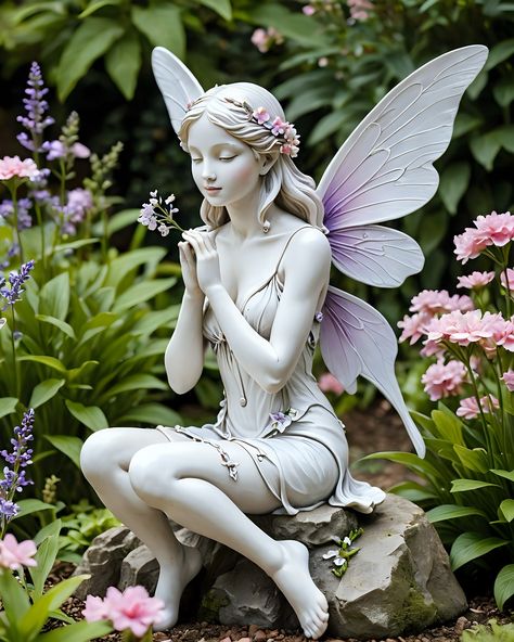 Garden 🧚 Inktober Ideas, Fairy Sitting, Fairy Statues, Fairy Art Dolls, August 10, Reference Poses, Fairy Art, Fashion Doll, Figurative Art