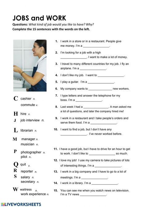 Job Readiness Activities, Job Skills Activities, English Conversation Worksheets, Jobs Worksheet, English Teaching Materials, Esl Vocabulary, English Exercises, English Conversation, The Worksheet