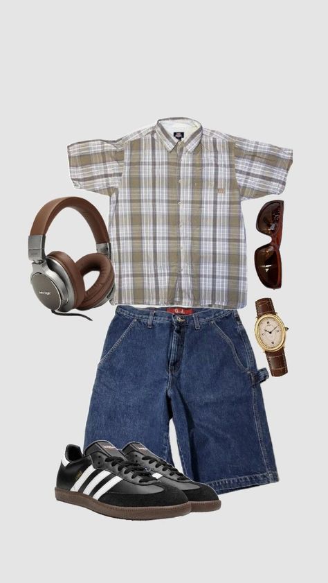 #outfit #outfitinspo #summeroutfit #sambas #adidas #indie #jorts #flannel Flannel Outfits Men Aesthetic, Outfits With Sambas, Indie Outfits Men, 6th Form Outfits, Sambas Adidas, Work Appropriate Outfits, Plus Size Baddie Outfits, Samba Outfit, Midsize Outfits