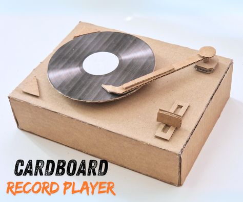 Build Your Own Working Cardboard Record Player Carbord Craft Diy, Music Diy Crafts, Cardboard Headphones, Fun Cardboard Crafts, Cardboard Record Player, Cardboard Speaker, Diy With Cardboard, Diy Record Player, Cardboard Art Projects