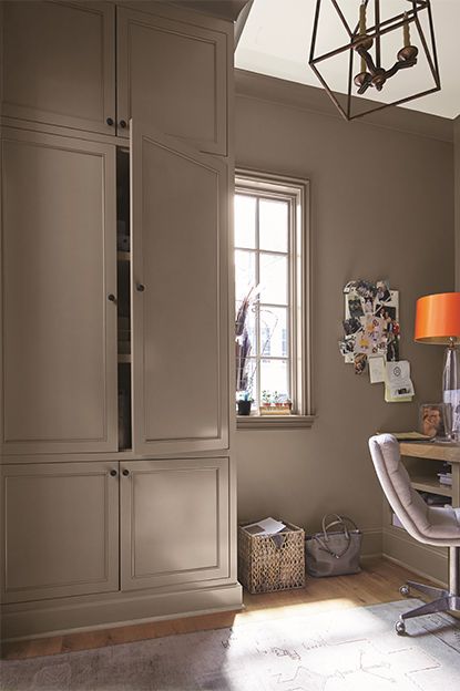 Ashley Gray Benjamin Moore Just Beige, Built In Bookcase Color Ideas, Wild Mustang Paint Color, Tan Benjamin Moore Paint Colors, Benjamin Moore Shabby Chic Paint Color, Brown Grey Walls, Best Dark Beige Paint Color, Dellwood Sand Benjamin Moore, Benjamin Moore Bear Creek