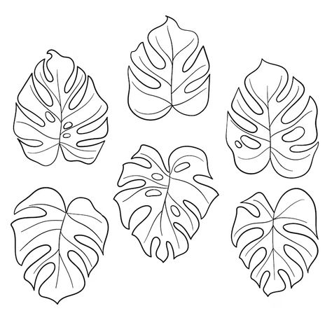 Free Vector | Hand drawn monstera leaf outline illustration Monstera Leaf Illustration, Monstera Drawn, Monstera Leaf Outline, Monstera Leaf Drawing, Monstera Outline, One Line Tattoo, Design Outline, Shell Tattoos, Leaf Outline