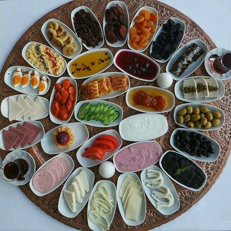 Follow me on Pinterest <3 @aalaaaatya Breakfast For Four People, Authentic Meals, Breakfast Presentation, Turkish Breakfast, Breakfast Platter, Catering Ideas Food, Turkish Tea, Persian Food, Profile Photos