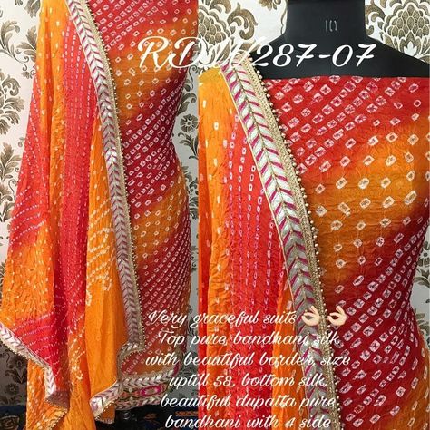 #Pure Bandhani Jaipuria Kurti#For booking please click my whatsapp link #https://wa.me/919903377708?text=Join%20my%20group%20for%20latest%20khadi%20%26%20linen%20saree%20boutique%20collection's Bandhej Kurti Designs, Temple Dress, Phulkari Dupatta, Long Kurti Designs, Silk Bottoms, Indian Suits, Silk Suit, Punjabi Suits, Light Effect