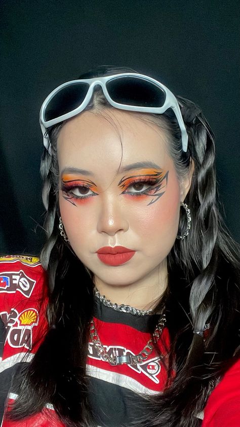 @clara.slays on tiktok and ig Ateez Makeup Inspired Concert, Ateez Concert Makeup, Ateez Makeup Looks, Ateez Makeup Inspired, Ateez Makeup, Graphic Eyeliner Makeup, Ateez Bouncy, Concert Makeup, Ateez Concert