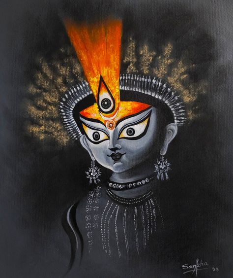 Acrylic painting Paintings Of Durga Maa, Indian Art And Culture Painting, Maa Durga Art Painting, Painting Of Maa Durga, Ma Durga Drawing Sketch, Madhubani Durga Painting, Hanuman Acrylic Painting, Devi Maa Drawing, Ma Durga Sketch