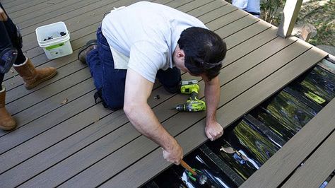 Composite Decking Diy, Deck Drainage System, Under Deck Drainage System, Under Deck Drainage, Elevated Deck, Trex Composite Decking, Under Deck, Deck Remodel, Deck Supports