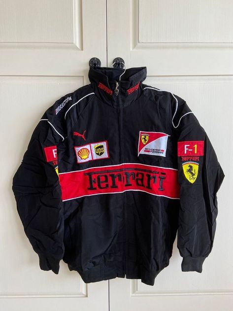 Cop your own cool Motorcycle Bomber Jacket! Fusing F1 vibes with streetwear flair, this hip-hop letterman jacket is a must-have for the fashion-forward! Link: https://amzn.to/3RyaUgn Black And Red Design, Black Ferrari, Vintage Racing Jacket, Racer Jackets, Ferrari Jacket, Varsity Jacket Women, Motorcycle Jacket Women, Racing Jackets, Ferrari Racing