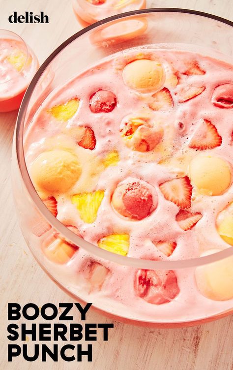 Boozy Sherbert PunchDelish Boozy Punch Recipes Halloween, Bridal Shower Alcoholic Punch, Boozy Sherbet Punch, Valentines Punch, Best Sherbet Punch Recipe, Sorbet Punch, Boozy Punch, Raspberry Sherbet Punch, Summer Punch Recipes