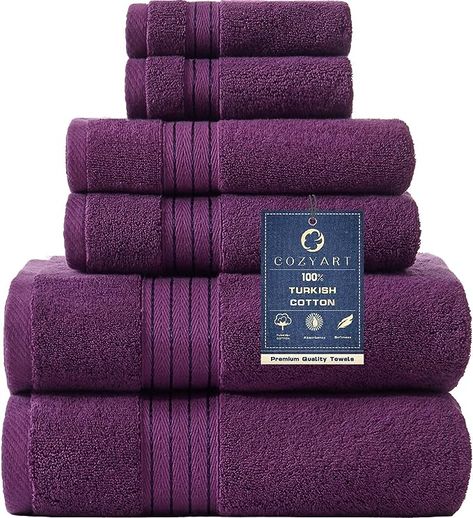 Amazon.com: COZYART Purple Bath Towels Set for Bathroom Soft Absorbent Durable 650 GSM Turkish Cotton Towel Set of 6, 2 Large Bath Towels, 2 Hand Towels, 2 Washclothes : Home & Kitchen Purple Bath Towels, Large Bath Towels, Purple Bath, Bath Clothes, Spa Kitchen, Purple Towels, Bathroom Hotel, Purple Bathrooms, Beach Bathroom