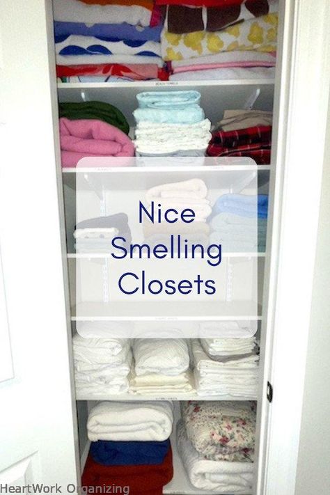 We're organizing closets to make them function and look better. But how do they smell? Let's talk about things people with nice smelling closets always do. Closet Odor Eliminator Diy, How To Make Linen Closet Smell Good, Smelly Closet Remedy, How To Keep Your Closet Smelling Fresh, How To Keep Linens Fresh In Closet, How To Keep Closets Smelling Fresh, Keep Linen Closet Smelling Fresh, How To Make Your Closet Smell Good, Closet Smell Fresh Ideas