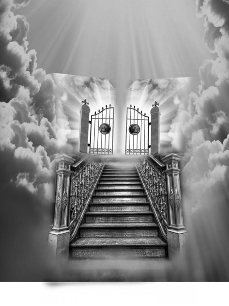 Heaven Stairway Tattoo, Heavens Gate Tattoo Design, Stair Way To Heaven Tattoo, Gate Tattoo Design, Heavens Gate Tattoo, Stairs Tattoo Design, Heaven Tattoo Ideas, Stairway To Heaven Tattoo Design, Stairway Tattoo