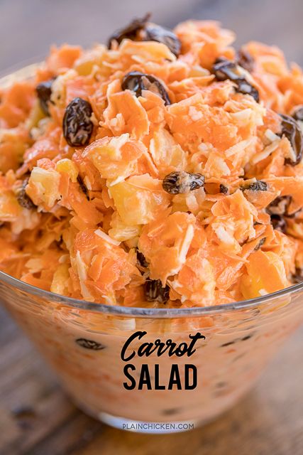 Carrot Salad with Pineapple Frito Corn Salad, Raisin Salad, Pasti Fit, Carrot Raisin Salad, Carrot Salad Recipes, Potluck Side Dishes, Pineapple Salad, Barbeque Recipes, Green Salads