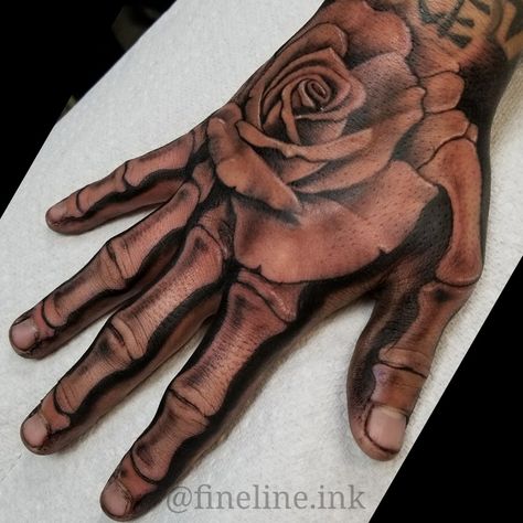 Skeleton Hand Tattoos With Rose, Rose Hand Tattoo With Skeleton Fingers, Men’s Forearm Sleeve Tattoo Ideas, Hand Tattoos For Guys Skeleton, Rose And Skeleton Hand Tattoo, Skeleton Fingers Tattoo, Hand Rose Tattoo Men, Skeleton Tattoo Hand Men, Skeleton Rose Tattoo