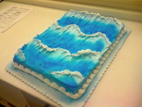 Waves Yellow cake with white whipped icing. Originally I was just experimenting and found a neat trick to getting realistic waves! Waves On Cake, Cake With Icing, Wave Cake, Whipped Icing, Ocean Cakes, Shark Cake, How To Make Icing, Sea Cakes, Beach Cakes