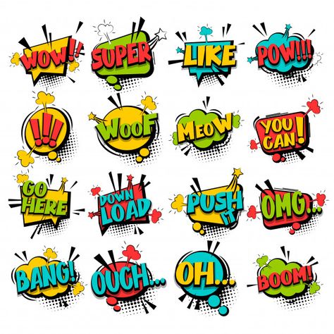 Letras Comic, Cartoon Speech Bubble, Comic Pop Art, Pop Art Background, Comic Bubble, Doddle Art, Comic Text, Desain Buklet, Graffiti Lettering Fonts