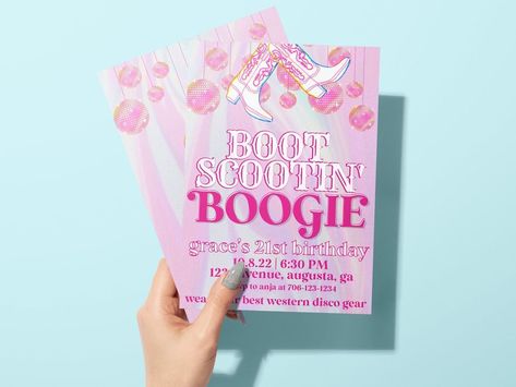 Cowgirl Disco Party Invitations, Western Barbie Birthday Party, Boot Scootin Boogie Party, Disco Cowgirl Party Invitation, Western Disco Party, Electric Cowgirl, Disco Cowgirl Birthday Party, Senior Party Ideas, Disco Cowgirl Birthday