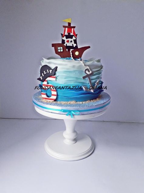 Pirate by Fondantfantasy Pirate Boat Cake, Pirate Cakes, Pirate Birthday Cake, Toddler Birthday Cakes, 4de Verjaardag, Boat Cake, Pirate Themed Birthday Party, Pirate Themed Birthday, 4th Birthday Cakes