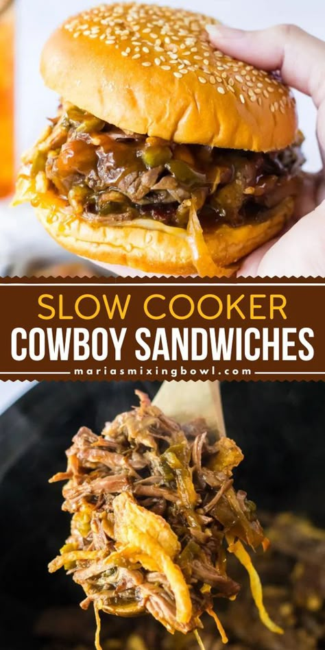 Slow Cooker Cowboy Sandwiches, Easy Homecooked Meals Dinners, Crock Pot Bbq Beef Sandwiches, Recipes Using Beef Roasts, Crock Pot Recipes For Camping, Cowboy Lunch Ideas, Fathers Day Bbq Ideas Food, Easy Dinner Recipes For Family Summer, Hot Sandwich Recipes Crock Pots