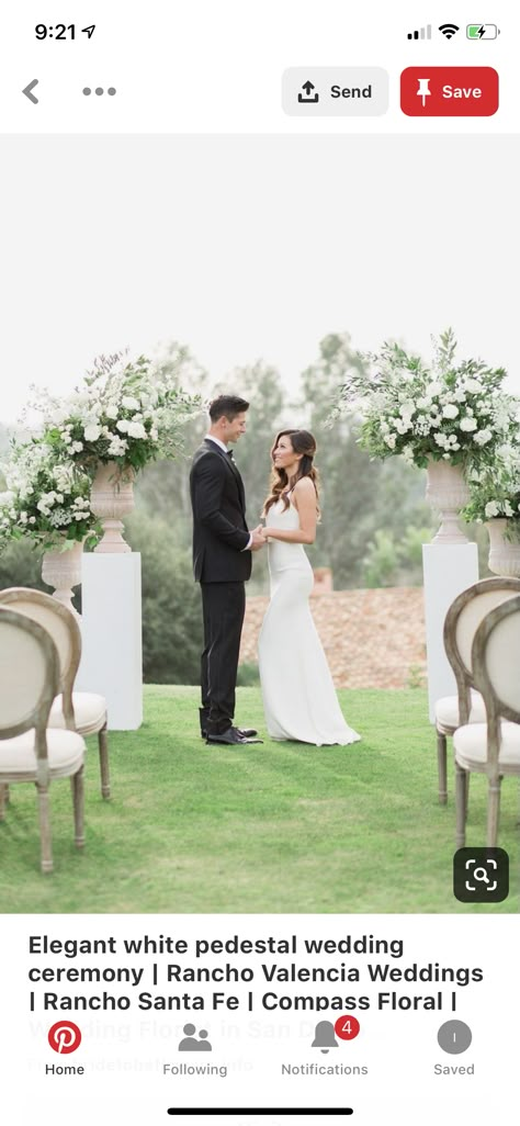 Pedestal Wedding Ceremony, Column Decor, Garden Setup, White Ceremony, Alter Flowers, Compass Wedding, Wedding Pillars, Garden Romantic, White Pedestal