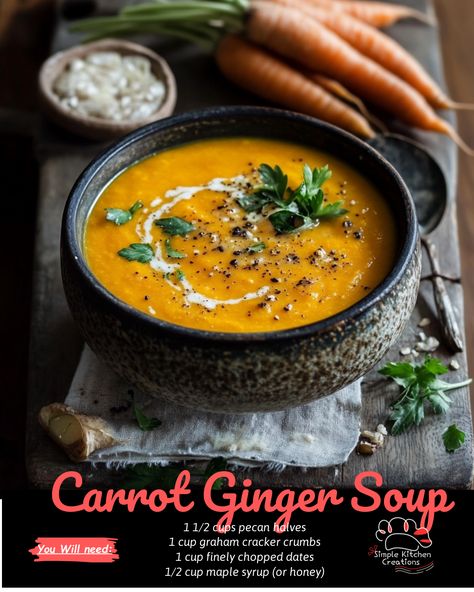 "Stay cozy and warm with this delicious Carrot Ginger Soup recipe! Packed with nutrients and flavor, this soup is the perfect comfort food for chilly days. Click to get the recipe and give it a try!" #CarrotGingerSoup #ComfortFood #SoupRecipe" Spiced Carrot Soup, Ginger Carrot Soup, Carrot Ginger Soup Recipe, Soup Store, Spicy Carrots, Spiced Carrots, Carrot Ginger Soup, Ginger Soup, Chickpea Soup