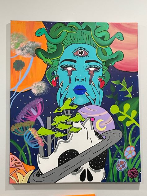 Medusa Canvas Painting, Jack Of All Trades, Hippie Painting, 3rd Eye, Small Canvas Art, The Jack, Small Canvas, Canvas Painting, Canvas Art