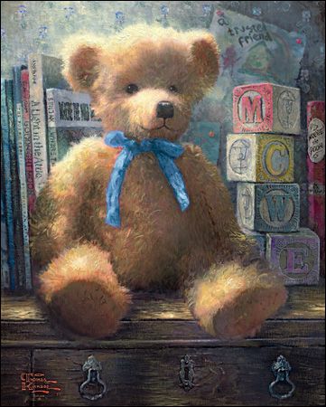 A Trusted Friend: Blue Bell by Thomas Kinkade Thomas Kinkade Art, Happy Facts, Thomas Kincaid, Kinkade Paintings, Art Thomas, Bear Paintings, Unique Art Prints, Blue Bell, Thomas Kinkade