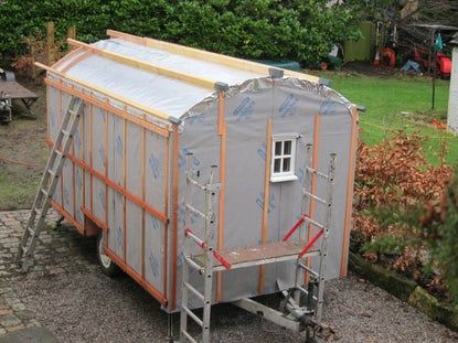 A Hut on Wheels : 19 Steps (with Pictures) - Instructables Old Caravan, Roof Joist, Gable Wall, Caravan Trailer, Rigid Insulation, Wooden Hut, English Shepherd, Wendy House, Roof Insulation