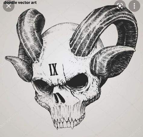 Evil Skull Tattoo, Ink Logo, Skull With Horns, Vector Doodle, Evil Demons, Skull Art Drawing, Neck Tattoo For Guys, Dragon Ball Painting, Dark Souls Art