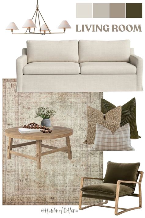 Boho Contemporary Decor, Light Color Decor Living Room, Living Room Couch Ideas Modern, Cozy Neutral Living Room Mood Board, Living Room Rug With Sectional, Modern Transitional Color Palette, White Oak Accents, Cheap Staging Ideas, White Living Room Sofa Ideas