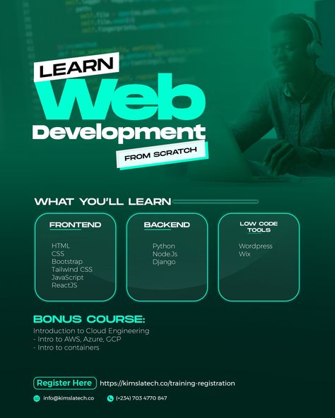 Coding Flyer Design, Web Development Poster Design, Web Development Creative Ads, Course Poster Design, Testimonial Design, Education Poster Design, Graphic Design Portfolio Inspiration, Learn Web Development, Church Media Design