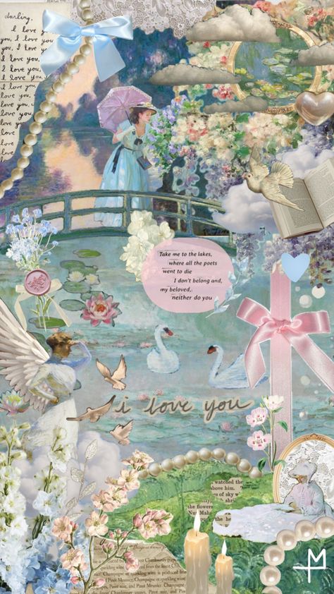 #pastel #rosa #blue #green #monet #beauty #vibes #romance #vintage #art #taylorswift #thelakes #swiftie Quote Collage, Fairy Wallpaper, Beauty Vibes, Victorian Wallpaper, Photographie Portrait Inspiration, Wallpaper Doodle, Dream Anime, Art Gallery Wallpaper, Edgy Wallpaper